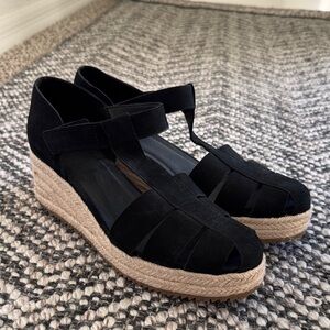 Eileen Fisher Black Espadrille Wedge Sandals